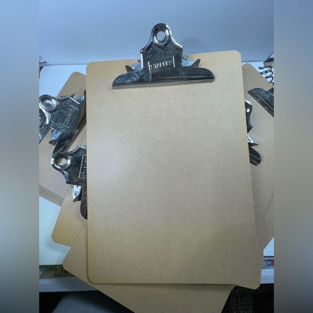 Clipboards Heavy Duty by STAPLES Lot of 7 Tan w/Silver Clips Size 9”x12” NWOT